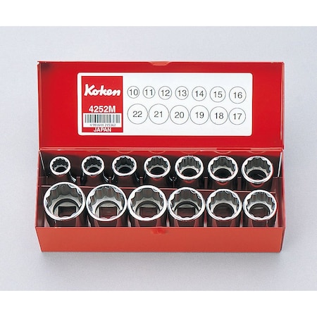 Ko-Ken Socket set 12 Point 13 pieces 1/2 Sq. Drive, 4252A 4252A